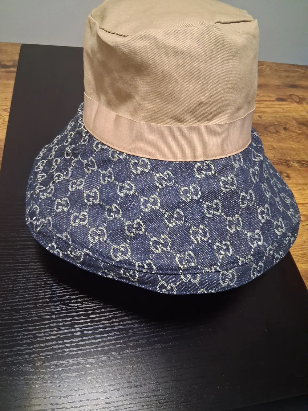 Gucci Denim GG Jacquard Bucket Hat in Blue and Ivory
